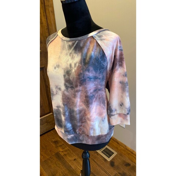 Live Well Lounge Top Size Medium Tie Dye Gray Orange Raglan 3/4 Sleeve + Stretch - Picture 4 of 10